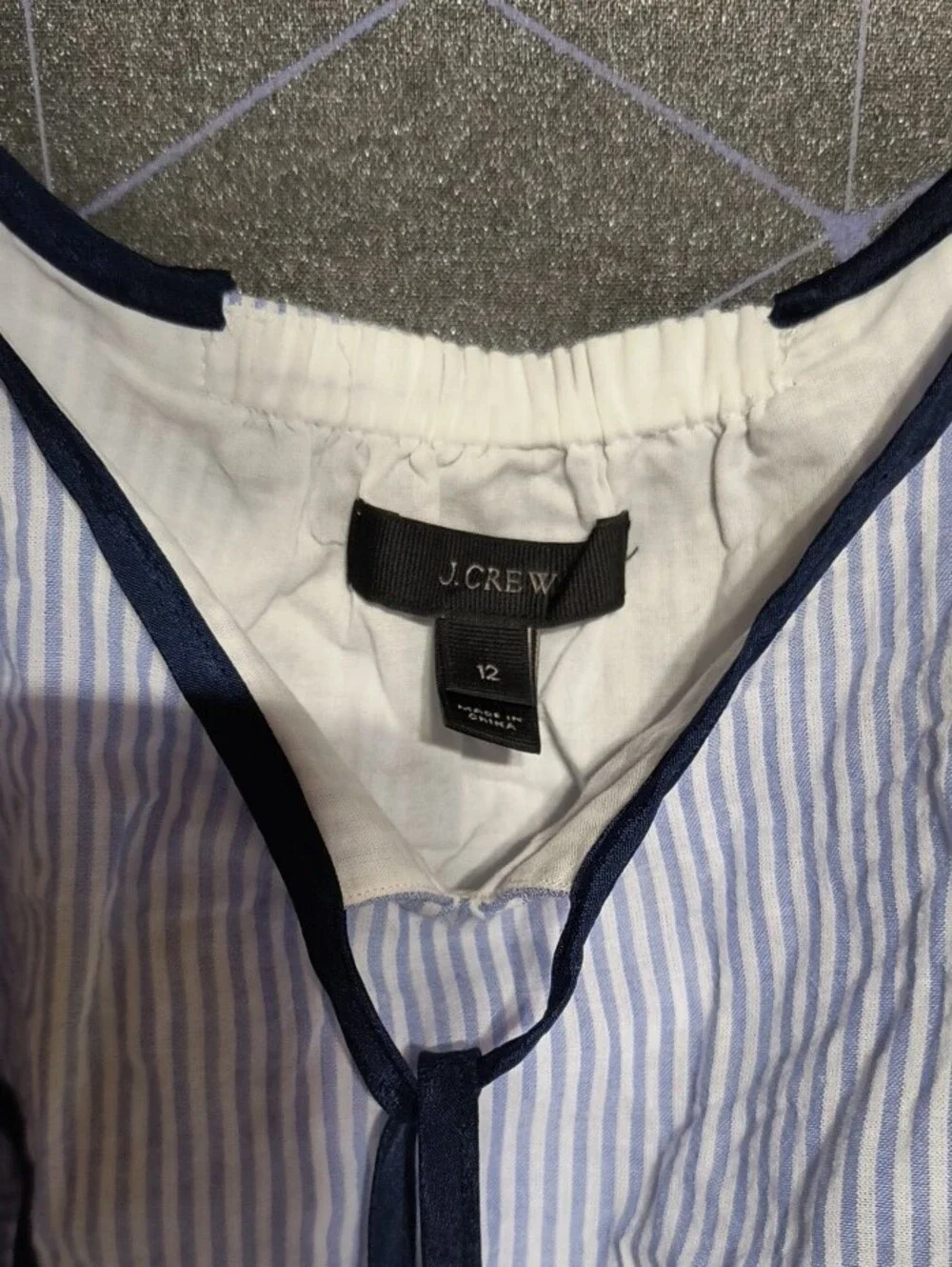 J. Crew White and Blue Pinstripe Ruffle Tie-Front Tank